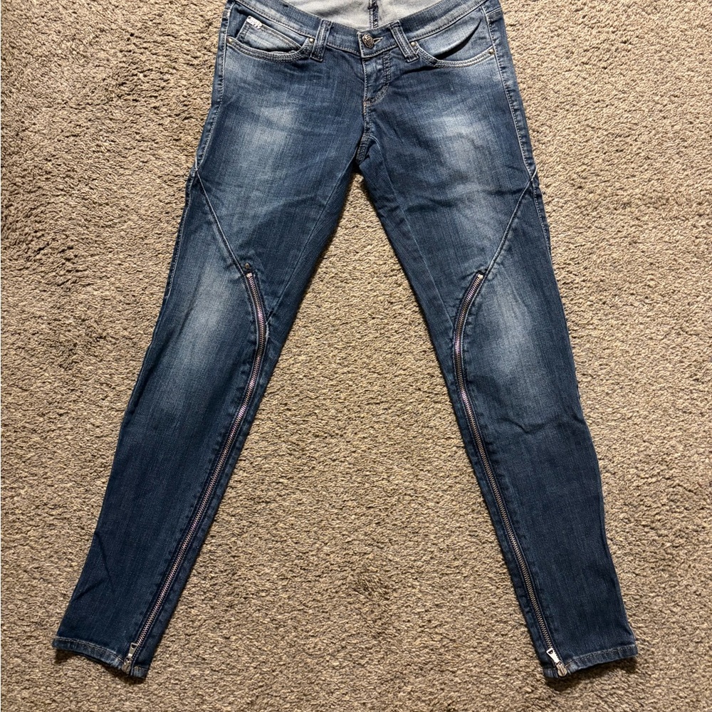 Miss Sixty Dark Blue Washed Skinny Jeans Mid Low Rise Silver Zippers Detail